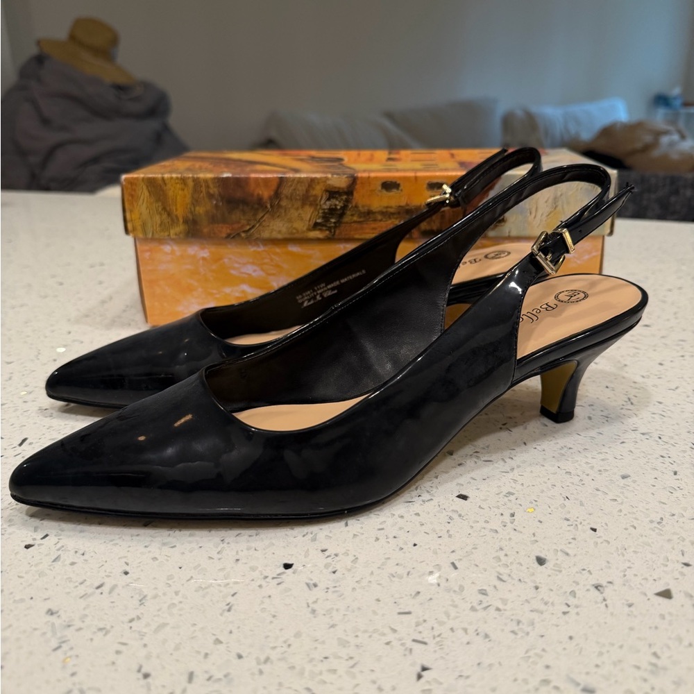 Scarlett Glossy Black Slingback Heels